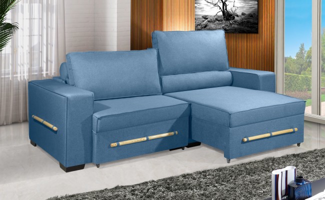 Sofá Retrátil e Reclinável 2.30m ESTILO ESTOFADOS - CHAYENE com SoftGel D33 Linho "Azul"