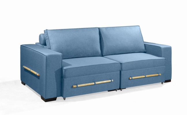 Sofá Retrátil e Reclinável 2.10m ESTILO ESTOFADOS - CHAYENE com SoftGel D33 Linho"Azul"