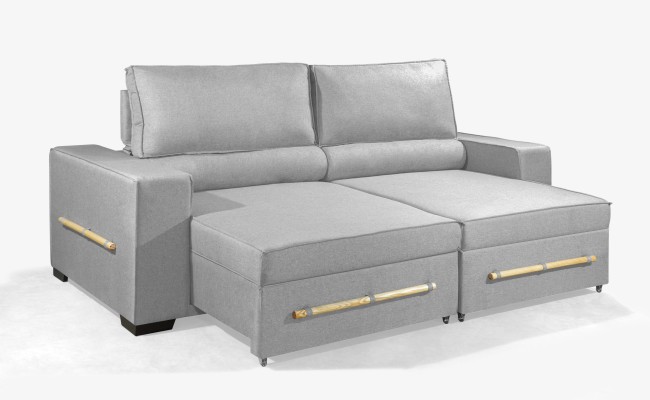 Sofá Retrátil e Reclinável 2.30m ESTILO ESTOFADOS - CHAYENE com SoftGel D33 Linho "Prata"
