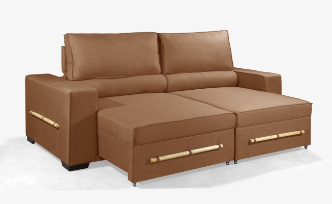 Sofá Retrátil e Reclinável 2.10m ESTILO ESTOFADOS - CHAYENE com SoftGel D33 Linho "Terracota"