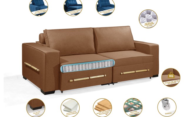 Sofá Retrátil e Reclinável 2.30m ESTILO ESTOFADOS - CHAYENE com SoftGel D33 Linho "Terracota"