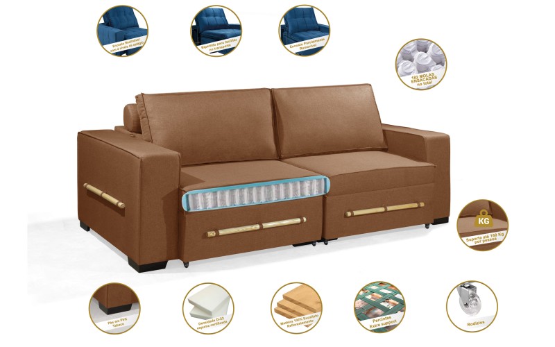Sofá Retrátil e Reclinável 2.50m ESTILO ESTOFADOS - CHAYENE com SoftGel D33 Linho "Terracota" Sofá Retrátil e Reclinável 2.50m ESTILO ESTOFADOS - CHAYENE com SoftGel D33 Linho "Terracota"