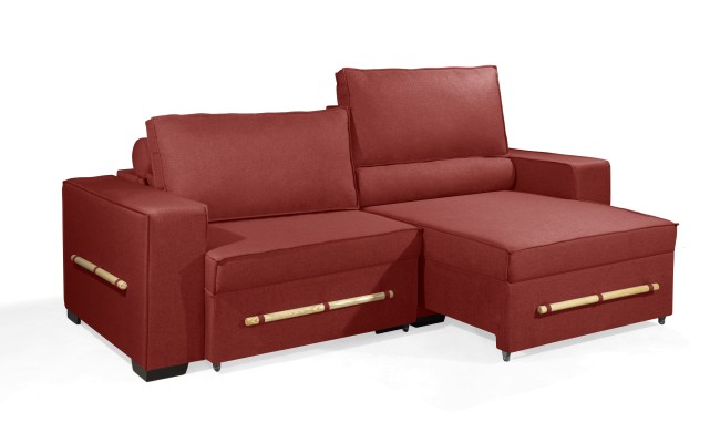 Sofá Retrátil e Reclinável 2.30m ESTILO ESTOFADOS - CHAYENE com SoftGel D33 Linho "Vermelho"