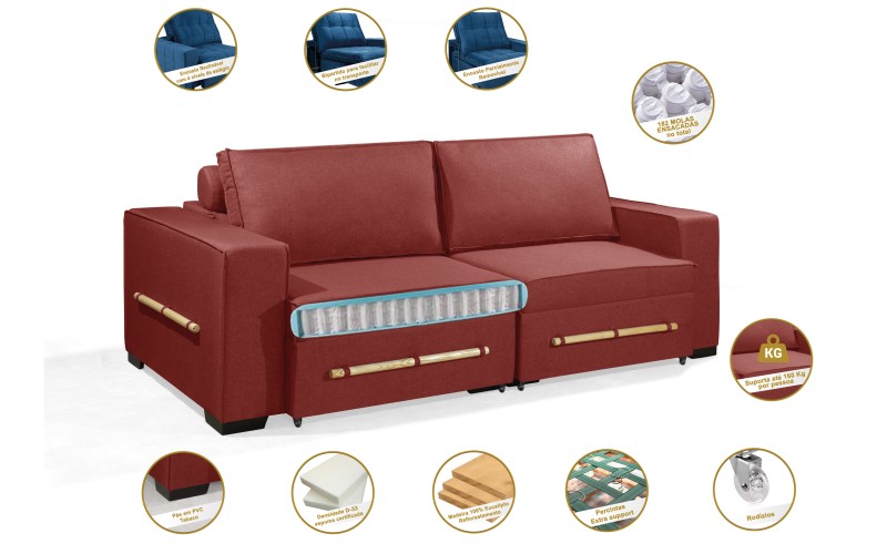 Sofá Retrátil e Reclinável 2.30m ESTILO ESTOFADOS - CHAYENE com SoftGel D33 Linho "Vermelho" Sofá Retrátil e Reclinável 2.30m ESTILO ESTOFADOS - CHAYENE com SoftGel D33 Linho "Vermelho"