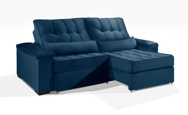 Sofá Retrátil e Reclinável 2.50m ESTILO ESTOFADOS - MOSCOU com SoftGel D33 Velusoft "Azul"