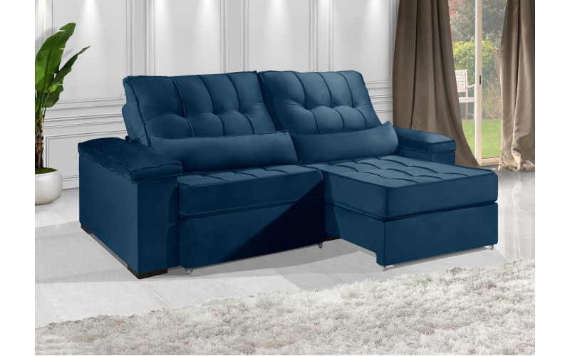 Sofá Retrátil e Reclinável 2.50m ESTILO ESTOFADOS - MOSCOU com SoftGel D33 Velusoft "Azul" Sofá Retrátil e Reclinável 2.50m ESTILO ESTOFADOS - MOSCOU com SoftGel D33 Velusoft "Azul"