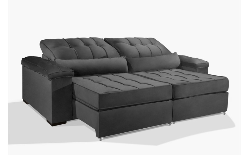 Sofá Retrátil e Reclinável 2.50m ESTILO ESTOFADOS - MOSCOU com SoftGel D33 Velusoft "Cinza" Sofá Retrátil e Reclinável 2.50m ESTILO ESTOFADOS - MOSCOU com SoftGel D33 Velusoft "Cinza"