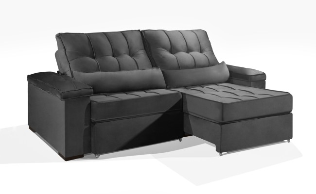 Sofá Retrátil e Reclinável 2.90m ESTILO ESTOFADOS - MOSCOU com SoftGel D33 Velusoft "Cinza"