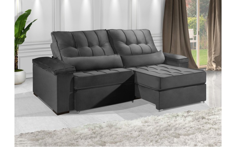 Sofá Retrátil e Reclinável 2.50m ESTILO ESTOFADOS - MOSCOU com SoftGel D33 Velusoft "Cinza" Sofá Retrátil e Reclinável 2.50m ESTILO ESTOFADOS - MOSCOU com SoftGel D33 Velusoft "Cinza"