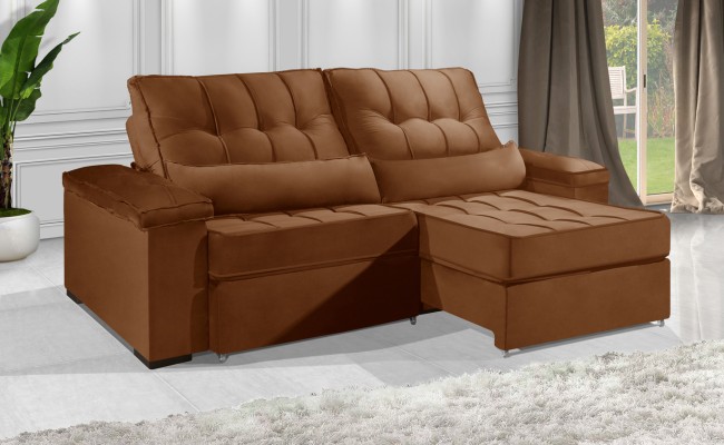 Sofá Retrátil e Reclinável 2.20m ESTILO ESTOFADOS - MOSCOU com SoftGel D33 Velusoft "Terracota"