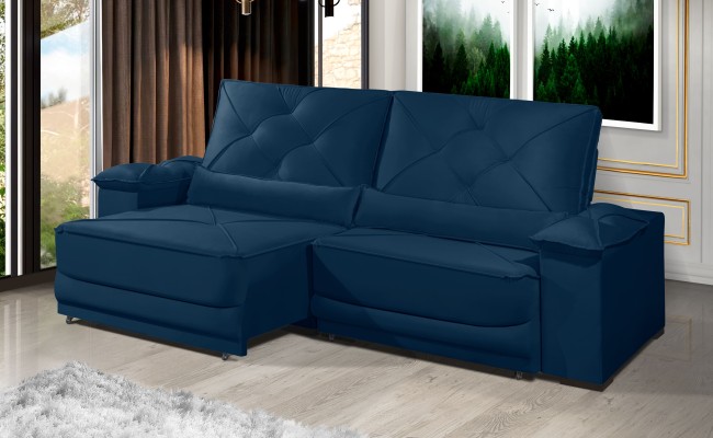 Sofá Retrátil e Reclinável 2.20m ESTILO ESTOFADOS - ODIN com SoftGel D33 Velusoft "Azul"