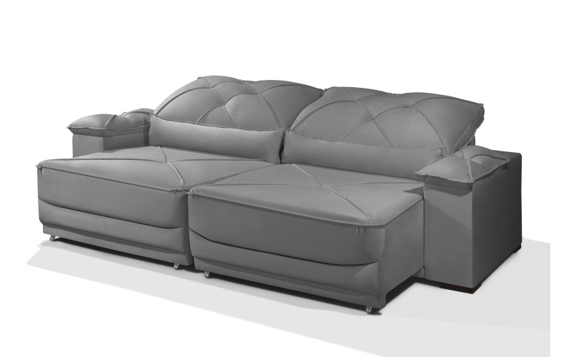 Sofá Retrátil e Reclinável 2.50m ESTILO ESTOFADOS - ODIN com SoftGel D33 Velusoft "Cinza" Sofá Retrátil e Reclinável 2.50m ESTILO ESTOFADOS - ODIN com SoftGel D33 Velusoft "Cinza"