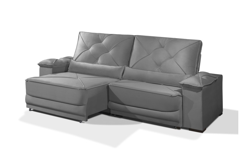 Sofá Retrátil e Reclinável 2.50m ESTILO ESTOFADOS - ODIN com SoftGel D33 Velusoft "Cinza" Sofá Retrátil e Reclinável 2.50m ESTILO ESTOFADOS - ODIN com SoftGel D33 Velusoft "Cinza"