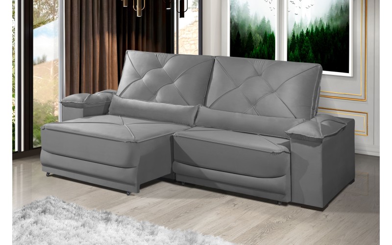 Sofá Retrátil e Reclinável 2.50m ESTILO ESTOFADOS - ODIN com SoftGel D33 Velusoft "Cinza" Sofá Retrátil e Reclinável 2.50m ESTILO ESTOFADOS - ODIN com SoftGel D33 Velusoft "Cinza"