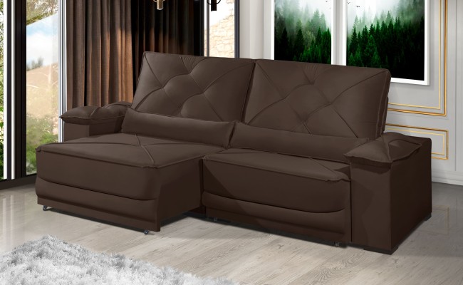 Sofá Retrátil e Reclinável 2.20m ESTILO ESTOFADOS - ODIN com SoftGel D33 Velusoft "Marrom"