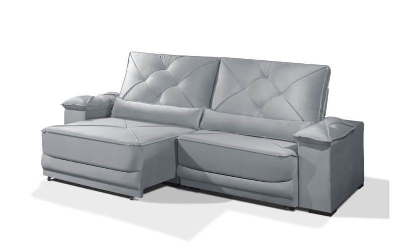 Sofá Retrátil e Reclinável 2.50m ESTILO ESTOFADOS - ODIN com SoftGel D33 Velusoft "Prata" Sofá Retrátil e Reclinável 2.50m ESTILO ESTOFADOS - ODIN com SoftGel D33 Velusoft "Prata"