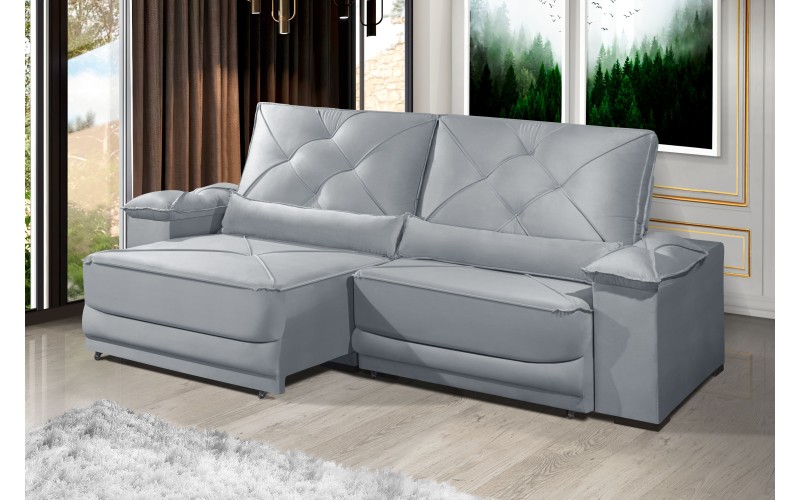 Sofá Retrátil e Reclinável 2.50m ESTILO ESTOFADOS - ODIN com SoftGel D33 Velusoft "Prata" Sofá Retrátil e Reclinável 2.50m ESTILO ESTOFADOS - ODIN com SoftGel D33 Velusoft "Prata"
