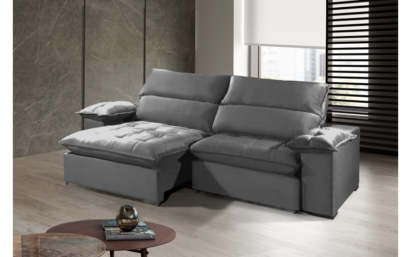 Sofá Retrátil e Reclinável 2.90m ESTILO ESTOFADOS - OSLO com SoftGel D33 Velusoft "Cinza" Sofá Retrátil e Reclinável 2.90m ESTILO ESTOFADOS - OSLO com SoftGel D33 Velusoft "Cinza"
