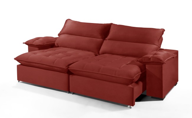 Sofá Retrátil e Reclinável 2.90m ESTILO ESTOFADOS - OSLO com SoftGel D33 Velusoft "Vermelho"