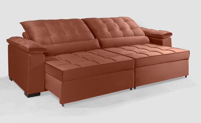 Sofá Retrátil e Reclinável RENEW 2.70m ESTILO ESTOFADOS - França Velusoft Cor "Terracota"