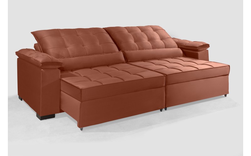 Sofá Retrátil e Reclinável RENEW 2.30m ESTILO ESTOFADOS - França Velusoft Cor "Terracota" Sofá Retrátil e Reclinável RENEW 2.30m ESTILO ESTOFADOS - França Velusoft Cor "Terracota"