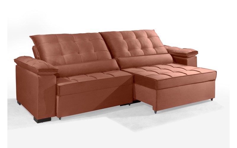 Sofá Retrátil e Reclinável RENEW 2.30m ESTILO ESTOFADOS - França Velusoft Cor "Terracota" Sofá Retrátil e Reclinável RENEW 2.30m ESTILO ESTOFADOS - França Velusoft Cor "Terracota"