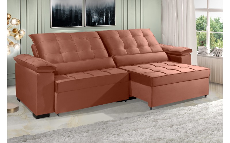 Sofá Retrátil e Reclinável RENEW 2.30m ESTILO ESTOFADOS - França Velusoft Cor "Terracota" Sofá Retrátil e Reclinável RENEW 2.30m ESTILO ESTOFADOS - França Velusoft Cor "Terracota"