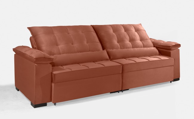 Sofá Retrátil e Reclinável RENEW 2.10m ESTILO ESTOFADOS - França Velusoft Cor "Terracota"