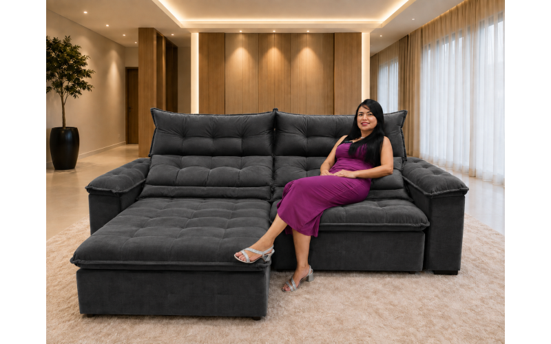 Sofá Retrátil Livia 2,90 Metros Velusoft | Conforto e Elegância para sua Sala