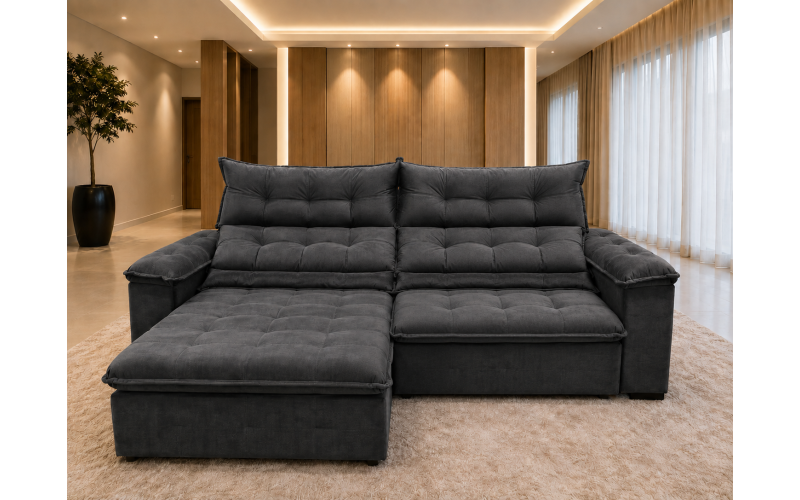 Sofá Retrátil Livia 2,90 Metros Velusoft | Conforto e Elegância para sua Sala