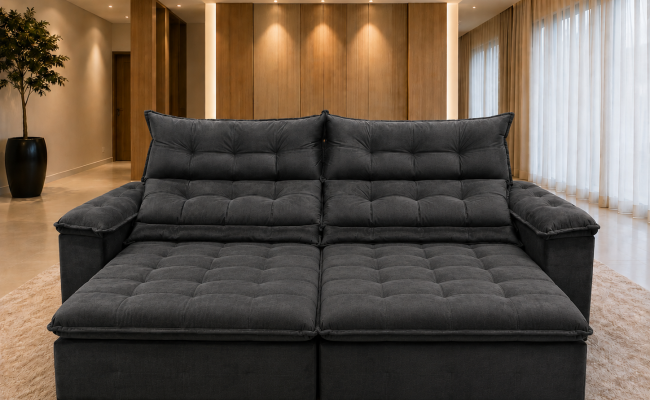 Sofá Retrátil Livia 2,90 Metros Velusoft | Conforto e Elegância para sua Sala