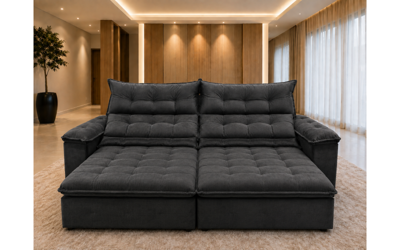 Sofá Retrátil Livia 2,90 Metros Velusoft | Conforto e Elegância para sua Sala