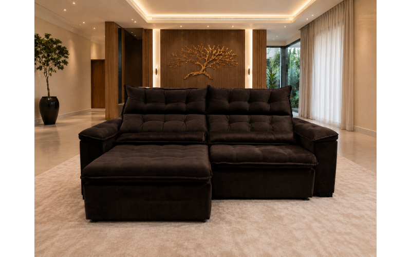 Sofá Retrátil Livia 2,10 Metros Velusoft | Conforto e Elegância para sua Sala