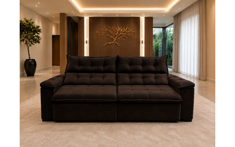 Sofá Retrátil Livia 2,10 Metros Velusoft | Conforto e Elegância para sua Sala