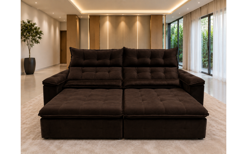 Sofá Retrátil Livia 2,10 Metros Velusoft | Conforto e Elegância para sua Sala