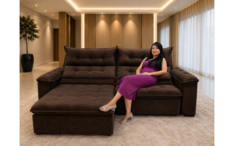 Sofá Retrátil Livia 2,10 Metros Velusoft | Conforto e Elegância para sua Sala
