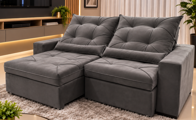  Sofá Retrátil Sophia 2,10 Metros velusoft | Conforto e Elegância para sua Sala