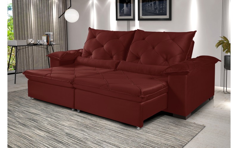Sofá Retrátil Reclinável ATENAS 2.90m ESTILO ESTOFADOS - França Velusoft COR "VERMELHO" Sofá Retrátil Reclinável ATENAS 2.90m ESTILO ESTOFADOS - França Velusoft COR "VERMELHO"
