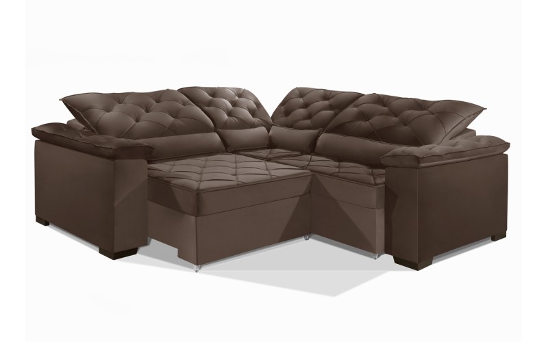 Sofá Retrátil Reclinável BERLIM DE CANTO 2.40 x 2.40 ESTILO ESTOFADOS - França Velusoft COR "MARROM" Sofá Retrátil Reclinável BERLIM DE CANTO 2.40 x 2.40 ESTILO ESTOFADOS - França Velusoft COR "MARROM"