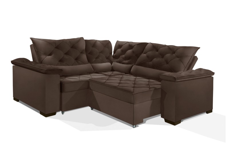 Sofá Retrátil Reclinável BERLIM DE CANTO 2.40 x 2.40 ESTILO ESTOFADOS - França Velusoft COR "MARROM" Sofá Retrátil Reclinável BERLIM DE CANTO 2.40 x 2.40 ESTILO ESTOFADOS - França Velusoft COR "MARROM"