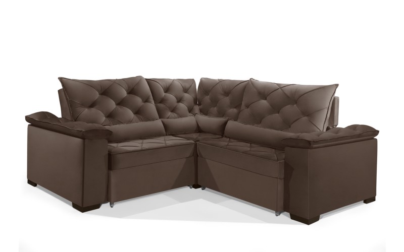 Sofá Retrátil Reclinável BERLIM DE CANTO 2.40 x 2.40 ESTILO ESTOFADOS - França Velusoft COR "MARROM" Sofá Retrátil Reclinável BERLIM DE CANTO 2.40 x 2.40 ESTILO ESTOFADOS - França Velusoft COR "MARROM"