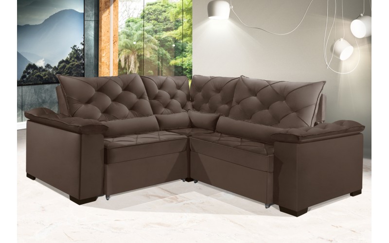 Sofá Retrátil Reclinável BERLIM DE CANTO 2.40 x 2.40 ESTILO ESTOFADOS - França Velusoft COR "MARROM" Sofá Retrátil Reclinável BERLIM DE CANTO 2.40 x 2.40 ESTILO ESTOFADOS - França Velusoft COR "MARROM"