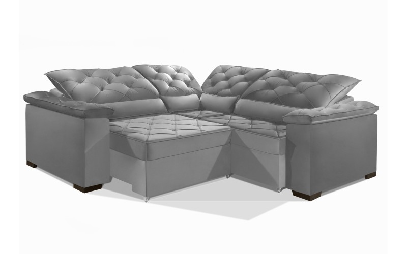 Sofá Retrátil Reclinável BERLIM DE CANTO 2.40 x 2.40 ESTILO ESTOFADOS - França Velusoft COR "PRATA" Sofá Retrátil Reclinável BERLIM DE CANTO 2.40 x 2.40 ESTILO ESTOFADOS - França Velusoft COR "PRATA"