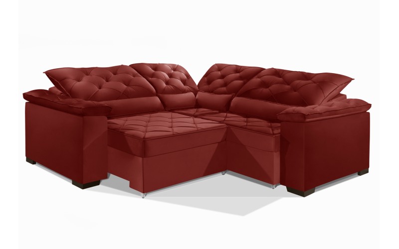 Sofá Retrátil Reclinável BERLIM DE CANTO 2.50 x 2.50 ESTILO ESTOFADOS - França Velusoft COR "VERMELHO" Sofá Retrátil Reclinável BERLIM DE CANTO 2.50 x 2.50 ESTILO ESTOFADOS - França Velusoft COR "VERMELHO"