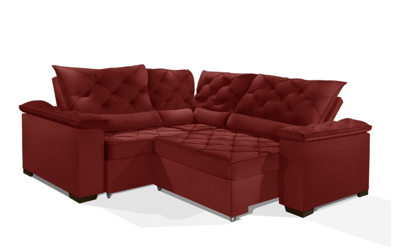 Sofá Retrátil Reclinável BERLIM DE CANTO 2.50 x 2.50 ESTILO ESTOFADOS - França Velusoft COR "VERMELHO" Sofá Retrátil Reclinável BERLIM DE CANTO 2.50 x 2.50 ESTILO ESTOFADOS - França Velusoft COR "VERMELHO"