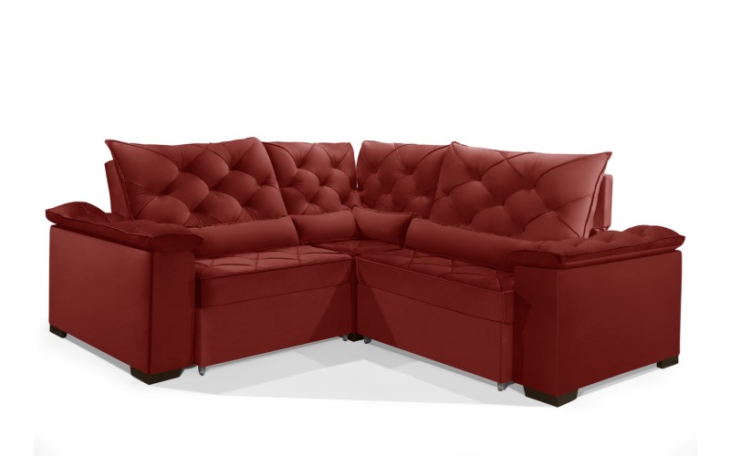 Sofá Retrátil Reclinável BERLIM DE CANTO 2.50 x 2.50 ESTILO ESTOFADOS - França Velusoft COR "VERMELHO" Sofá Retrátil Reclinável BERLIM DE CANTO 2.50 x 2.50 ESTILO ESTOFADOS - França Velusoft COR "VERMELHO"