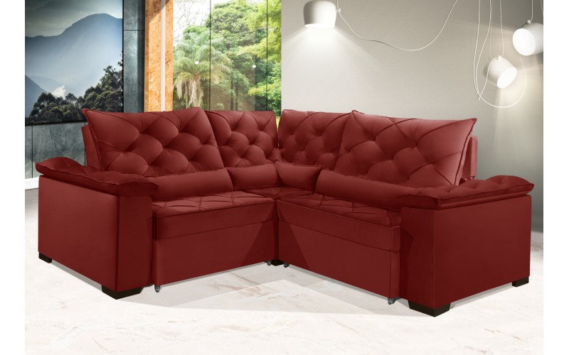 Sofá Retrátil Reclinável BERLIM DE CANTO 2.50 x 2.50 ESTILO ESTOFADOS - França Velusoft COR "VERMELHO" Sofá Retrátil Reclinável BERLIM DE CANTO 2.50 x 2.50 ESTILO ESTOFADOS - França Velusoft COR "VERMELHO"
