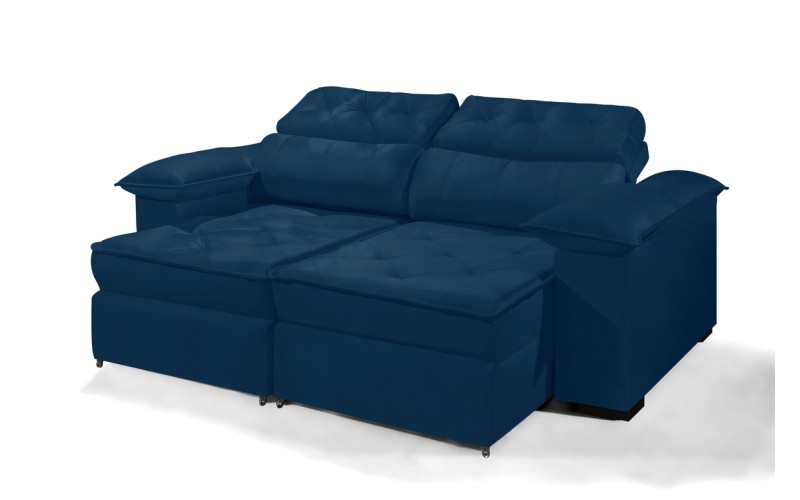 Sofá Retrátil Reclinável DOA 2.20m ESTILO ESTOFADOS - França Velusoft COR "AZUL" Sofá Retrátil Reclinável DOA 2.20m ESTILO ESTOFADOS - França Velusoft COR "AZUL"