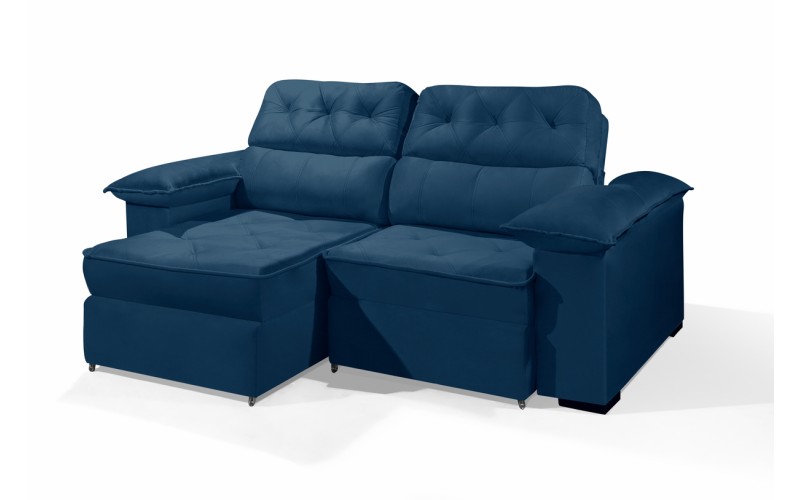 Sofá Retrátil Reclinável DOA 2.20m ESTILO ESTOFADOS - França Velusoft COR "AZUL" Sofá Retrátil Reclinável DOA 2.20m ESTILO ESTOFADOS - França Velusoft COR "AZUL"