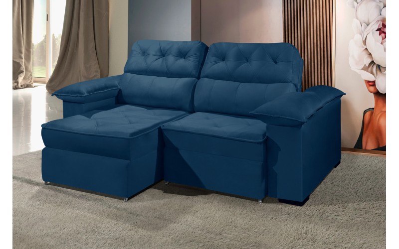 Sofá Retrátil Reclinável DOA 2.20m ESTILO ESTOFADOS - França Velusoft COR "AZUL" Sofá Retrátil Reclinável DOA 2.20m ESTILO ESTOFADOS - França Velusoft COR "AZUL"